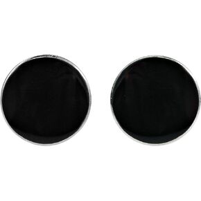 AeraVida Simply Stylish Black Discs of Black Onyx Inlays in .925 Sterling Silver Base Circle Shaped Post Stud Earrings for Casual Unisex Fashion Accesores