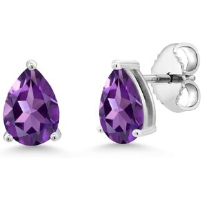 Gem Stone King 925 Sterling Silver Purple Amethyst Stud Earrings For Women (1.28 Cttw, Gemstone Birthstone, Pear Shape 7X5MM)