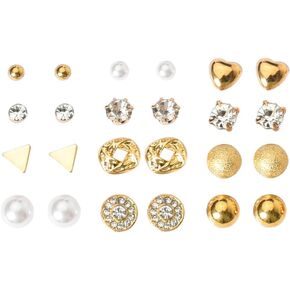 Sliver Gold Stud Earrings Set for Women Girls Faux Pearl Diamond Earrings for Girls 12 Pairs Fashion Earrings for Women