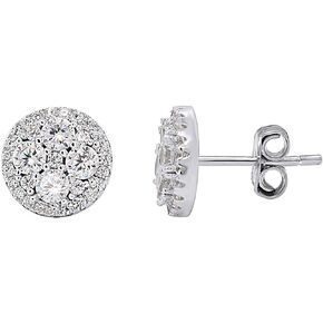 14K Gold Over Sterling Silver Halo Cluster Cubic Zirconia Stud Earrings for Women | 100% Full Sterling with Gold Plating