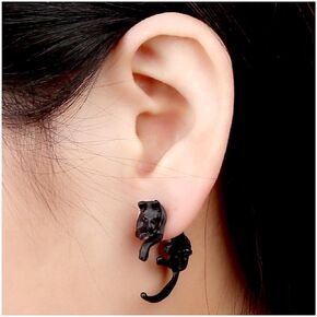 Punk Cat Jacket Earrings Black Cat Earrings Gothic Fox Stud Earrings Animal Front Back Earrings Jewelry for Women and Girls