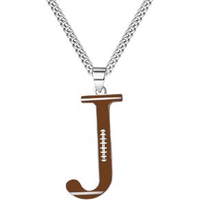 Football Initial Necklace for Boys and Girls,Football Gifts Stainless Steel Football Letter Pendant for Men and Women