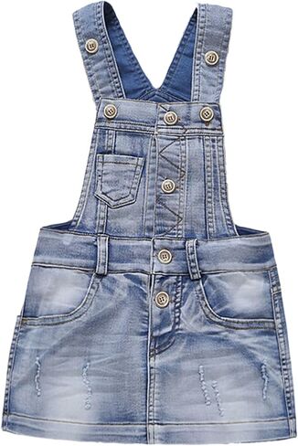 KIDSCOOL SPACE Baby Girls Overalls Jean Dress, Flower Embroidered Double Color Spliced Tulle Skirts in Saudi Arabia