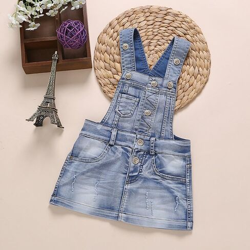 KIDSCOOL SPACE Baby Girls Overalls Jean Dress, Flower Embroidered Double Color Spliced Tulle Skirts in Saudi Arabia