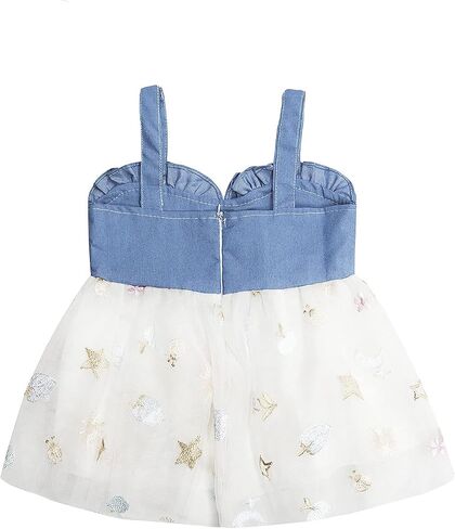 KIDSCOOL SPACE Baby Girls Overalls Jean Dress, Flower Embroidered Double Color Spliced Tulle Skirts in Saudi Arabia