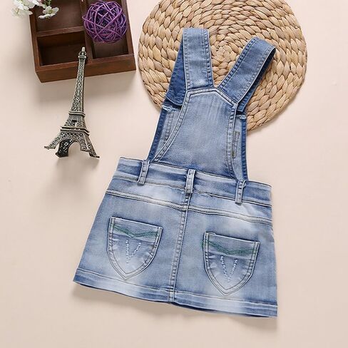 KIDSCOOL SPACE Baby Girls Overalls Jean Dress, Flower Embroidered Double Color Spliced Tulle Skirts in Saudi Arabia