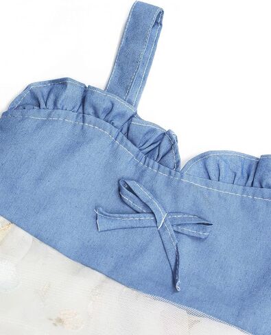 KIDSCOOL SPACE Baby Girls Overalls Jean Dress, Flower Embroidered Double Color Spliced Tulle Skirts in Saudi Arabia