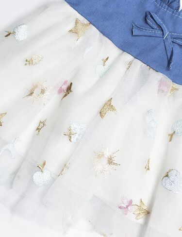KIDSCOOL SPACE Baby Girls Overalls Jean Dress, Flower Embroidered Double Color Spliced Tulle Skirts in Saudi Arabia