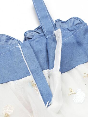 KIDSCOOL SPACE Baby Girls Overalls Jean Dress, Flower Embroidered Double Color Spliced Tulle Skirts in Saudi Arabia