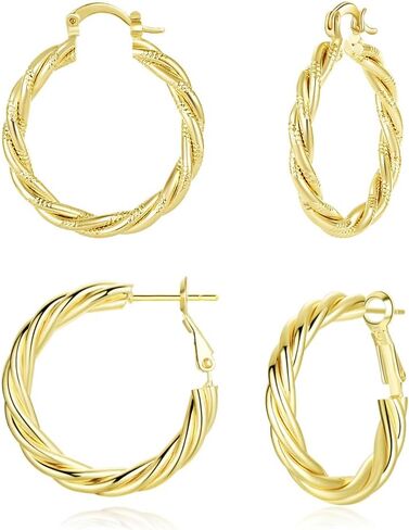 Gold Hoop Earrings Set for Women, Lovely 14K Gold Plated Lightweight Hypoallergenic Chunky Open Hoops Jewelry for Gift Yulovee. in Saudi Arabia