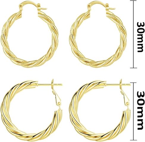 Gold Hoop Earrings Set for Women, Lovely 14K Gold Plated Lightweight Hypoallergenic Chunky Open Hoops Jewelry for Gift Yulovee. in Saudi Arabia