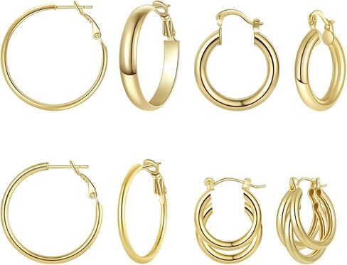 Gold Hoop Earrings Set for Women, Lovely 14K Gold Plated Lightweight Hypoallergenic Chunky Open Hoops Jewelry for Gift Yulovee. in Saudi Arabia