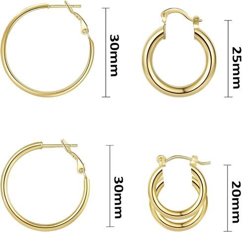 Gold Hoop Earrings Set for Women, Lovely 14K Gold Plated Lightweight Hypoallergenic Chunky Open Hoops Jewelry for Gift Yulovee. in Saudi Arabia