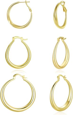 Gold Hoop Earrings Set for Women, Lovely 14K Gold Plated Lightweight Hypoallergenic Chunky Open Hoops Jewelry for Gift Yulovee. in Saudi Arabia