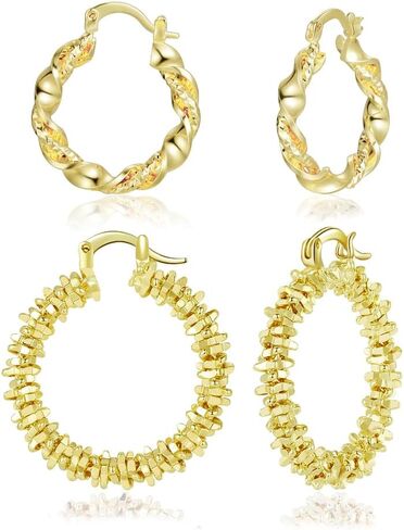 Gold Hoop Earrings Set for Women, Lovely 14K Gold Plated Lightweight Hypoallergenic Chunky Open Hoops Jewelry for Gift Yulovee. in Saudi Arabia