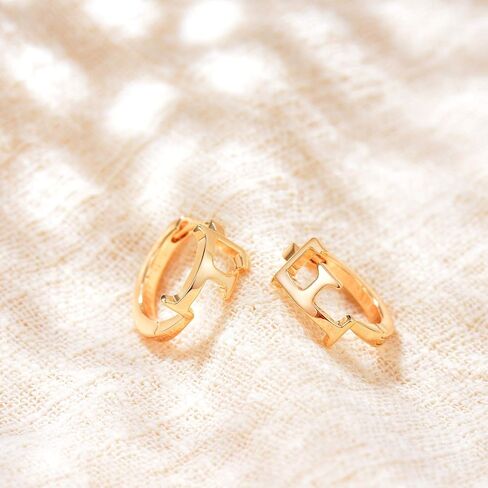DREMMY STUDIOS Dainty الأولي Huggie Hoop Earring 14k مطلية بالذهب بسيطة صغيرة لطيفة مكعب زركونيا الأولي A-Z 26 حرف متدلية هوب القرط للنساء سحر الحد الأدنى هدية شخصية لها in Kuwait