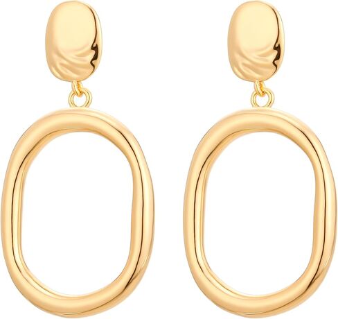 أقراط متدلية ذهبية خفيفة الوزن على شكل دائرة بيضاوية أقراط بيان للنساء والفتيات in Kuwait