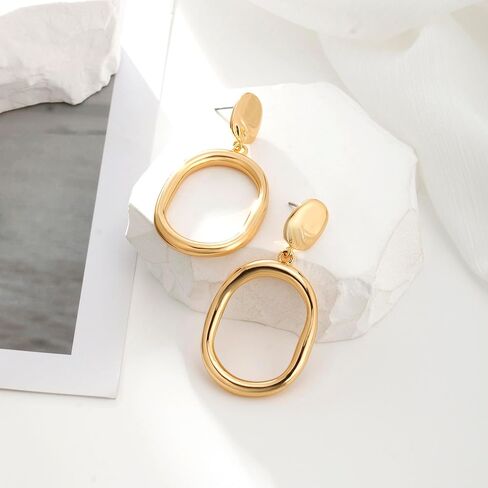 أقراط متدلية ذهبية خفيفة الوزن على شكل دائرة بيضاوية أقراط بيان للنساء والفتيات in Kuwait