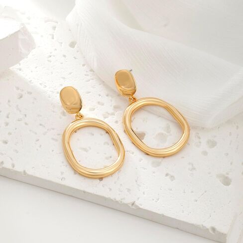 أقراط متدلية ذهبية خفيفة الوزن على شكل دائرة بيضاوية أقراط بيان للنساء والفتيات in Kuwait