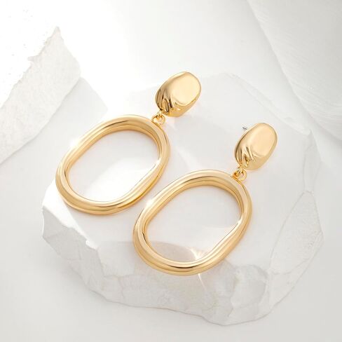 أقراط متدلية ذهبية خفيفة الوزن على شكل دائرة بيضاوية أقراط بيان للنساء والفتيات in Kuwait