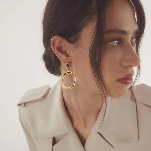 أقراط متدلية ذهبية خفيفة الوزن على شكل دائرة بيضاوية أقراط بيان للنساء والفتيات in Kuwait