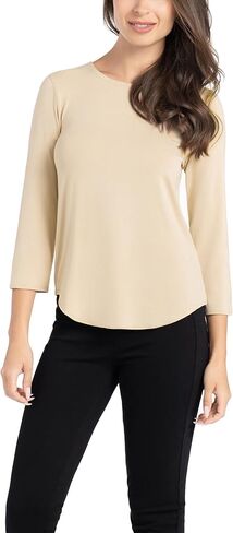 تي شيرت نسائي أساسي من نوع Juliana Crepe 3/4 كم من Cupio، حاشية صلبة على شكل ذيل القميص in Kuwait