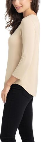 تي شيرت نسائي أساسي من نوع Juliana Crepe 3/4 كم من Cupio، حاشية صلبة على شكل ذيل القميص in Kuwait