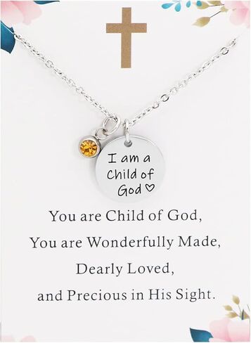 Asqunpin Baptism Gifts I'm a Child of God Necklace with Birthstone First Communion Gift for Girls Goddaughter Gifts in Saudi Arabia