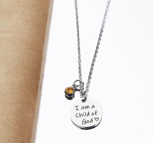 Asqunpin Baptism Gifts I'm a Child of God Necklace with Birthstone First Communion Gift for Girls Goddaughter Gifts in Saudi Arabia