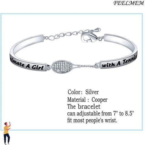 FEELMEM Tennis Jewelry Tennis Girl Gift Never Underestimate A Girl With A Tennis Racket Bracelet Athlete Sport Jewelry Gift for Tennis Player Tennis Team Tennis Coaches in Saudi Arabia