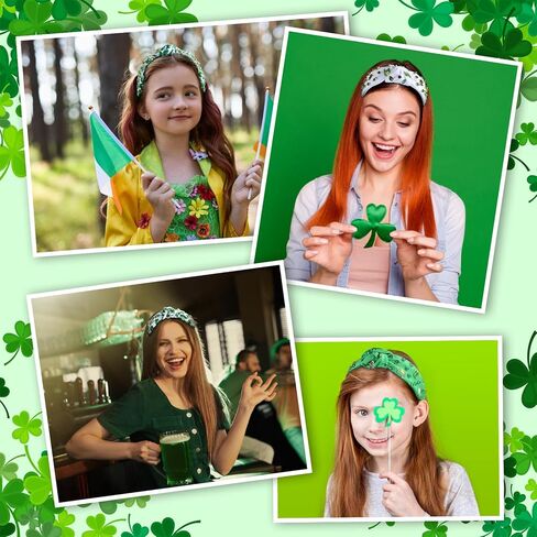 St.Patrick's Day Headbands for Women Green Rhinestone Beaded Top Knot Headband Irish Lucky Shamrock Jeweled Knotted Headband St Patricks Day Hairband Accessories Gifts (White-A) in Kuwait