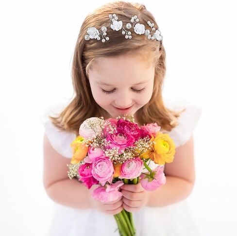 Flower Girl Headpiece Crystal Pearl Headband for Women Wedding Accessories Silver Flower Girl Headband, Princess Crown for Flower Girls Hair Accessories for Birthday Halloween Tiaras for Women in Saudi Arabia