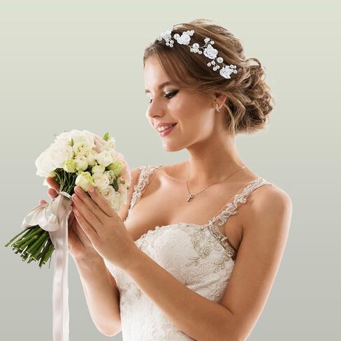 Flower Girl Headpiece Crystal Pearl Headband for Women Wedding Accessories Silver Flower Girl Headband, Princess Crown for Flower Girls Hair Accessories for Birthday Halloween Tiaras for Women in Saudi Arabia