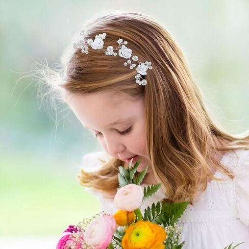 Flower Girl Headpiece Crystal Pearl Headband for Women Wedding Accessories Silver Flower Girl Headband, Princess Crown for Flower Girls Hair Accessories for Birthday Halloween Tiaras for Women in Saudi Arabia