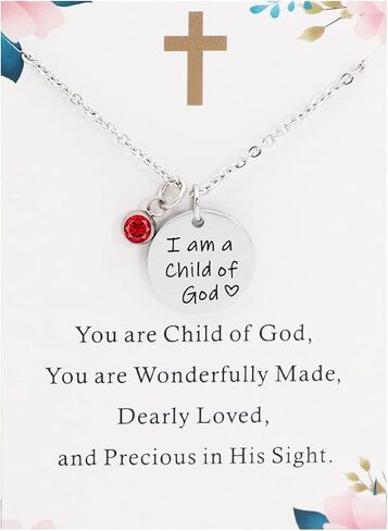Asqunpin Baptism Gifts I'm a Child of God Necklace with Birthstone First Communion Gift for Girls Goddaughter Gifts in Saudi Arabia