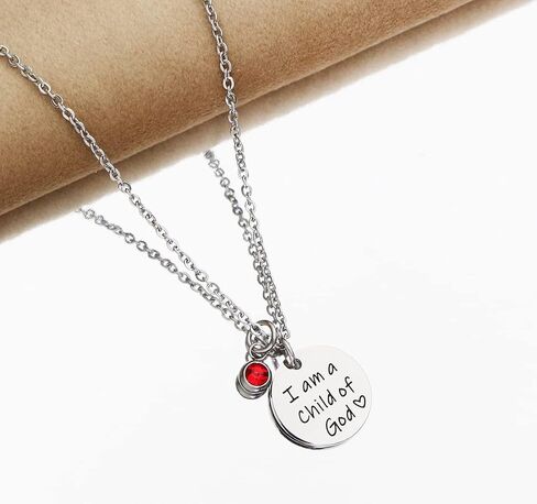 Asqunpin Baptism Gifts I'm a Child of God Necklace with Birthstone First Communion Gift for Girls Goddaughter Gifts in Saudi Arabia