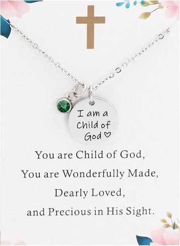 Asqunpin Baptism Gifts I'm a Child of God Necklace with Birthstone First Communion Gift for Girls Goddaughter Gifts in Saudi Arabia