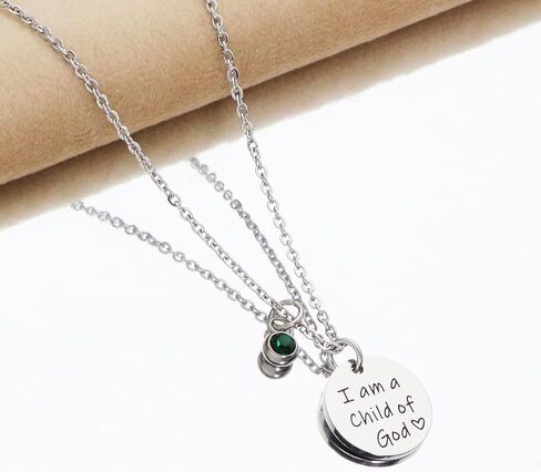 Asqunpin Baptism Gifts I'm a Child of God Necklace with Birthstone First Communion Gift for Girls Goddaughter Gifts in Saudi Arabia