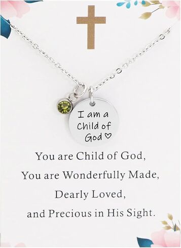 Asqunpin Baptism Gifts I'm a Child of God Necklace with Birthstone First Communion Gift for Girls Goddaughter Gifts in Saudi Arabia