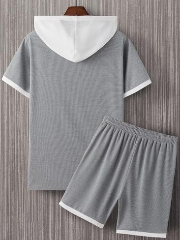 GORGLITTER Men's 2 Piece Colorblock Tracksuit Short Sleeve Hooded Tee and Drawstring Waist Shorts Set with Pockets in Saudi Arabia