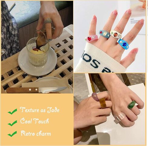 MOROYA 13 قطعة من خواتم الراتنج الملونة من الأكريليك للنساء من الراتنج الماسي مجموعة خواتم مكتنزة من البلاستيك الشفاف الملون (مقاس 6-7)... in Kuwait