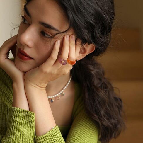 MOROYA 13 قطعة من خواتم الراتنج الملونة من الأكريليك للنساء من الراتنج الماسي مجموعة خواتم مكتنزة من البلاستيك الشفاف الملون (مقاس 6-7)... in Kuwait