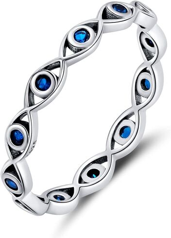 Evil Eye Ring S925 Sterling Silver Dainty Turkish CZ Evil Eye Signet Ring Blue Mal De Ojo Energy Protection Evil Eye Jewelry Gift for Women in Saudi Arabia