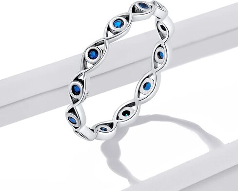 Evil Eye Ring S925 Sterling Silver Dainty Turkish CZ Evil Eye Signet Ring Blue Mal De Ojo Energy Protection Evil Eye Jewelry Gift for Women in Saudi Arabia