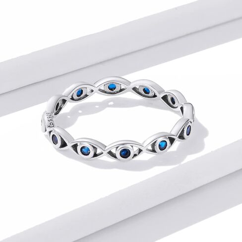 Evil Eye Ring S925 Sterling Silver Dainty Turkish CZ Evil Eye Signet Ring Blue Mal De Ojo Energy Protection Evil Eye Jewelry Gift for Women in Saudi Arabia