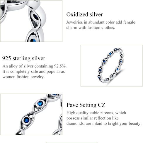 Evil Eye Ring S925 Sterling Silver Dainty Turkish CZ Evil Eye Signet Ring Blue Mal De Ojo Energy Protection Evil Eye Jewelry Gift for Women in Saudi Arabia