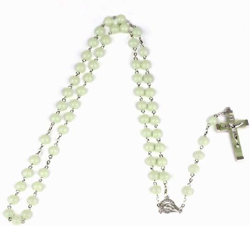 Glow in The Dark Rosary Necklace- Luminous Catholic Round Beads Religious Jesus Crucifix for Hanging Pray Rosaries Necklace Jewelry Noctilucent Cross Necklace Gift for Boys Girls Men Women in Saudi Arabia
