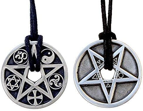 OhDeal4U 2 Sided Protection Elemental Disk Paganism Pentagram Star 5 Elements Disc Earth Air Spirit Water Fire and Coexist Religion Pewter Coin Pendant Medallion Amulet Charm in Saudi Arabia