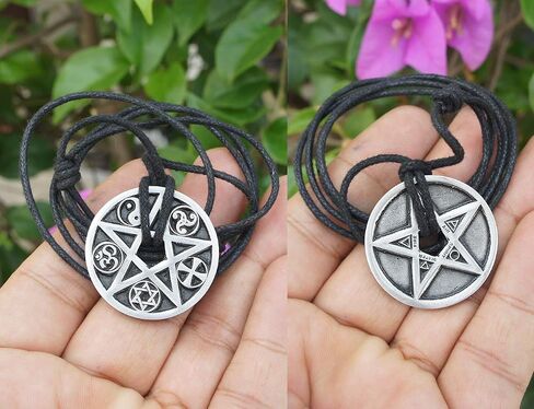 OhDeal4U 2 Sided Protection Elemental Disk Paganism Pentagram Star 5 Elements Disc Earth Air Spirit Water Fire and Coexist Religion Pewter Coin Pendant Medallion Amulet Charm in Saudi Arabia