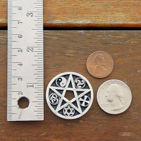 OhDeal4U 2 Sided Protection Elemental Disk Paganism Pentagram Star 5 Elements Disc Earth Air Spirit Water Fire and Coexist Religion Pewter Coin Pendant Medallion Amulet Charm in Saudi Arabia